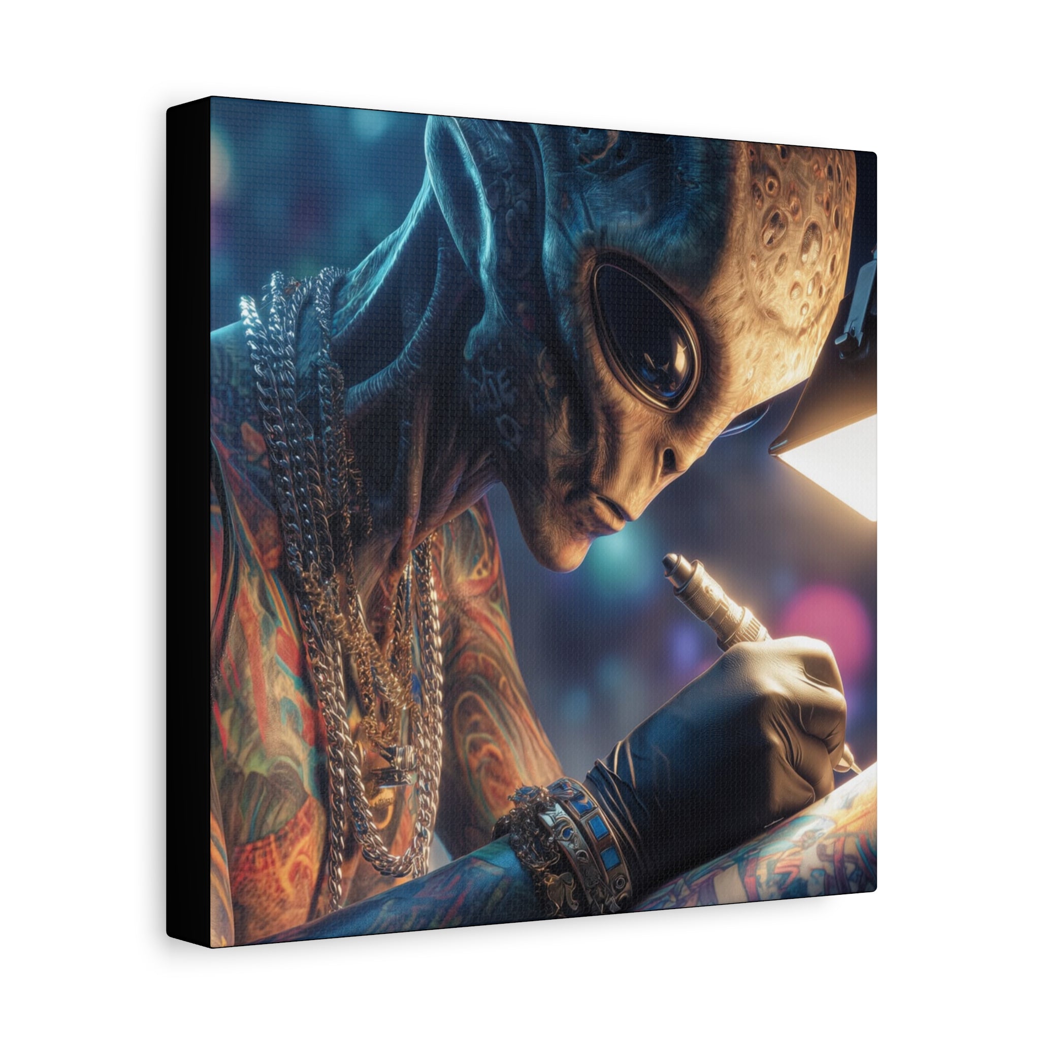 Alien Tattoo Artist Canvas Print — Matte Stretched Wall Art