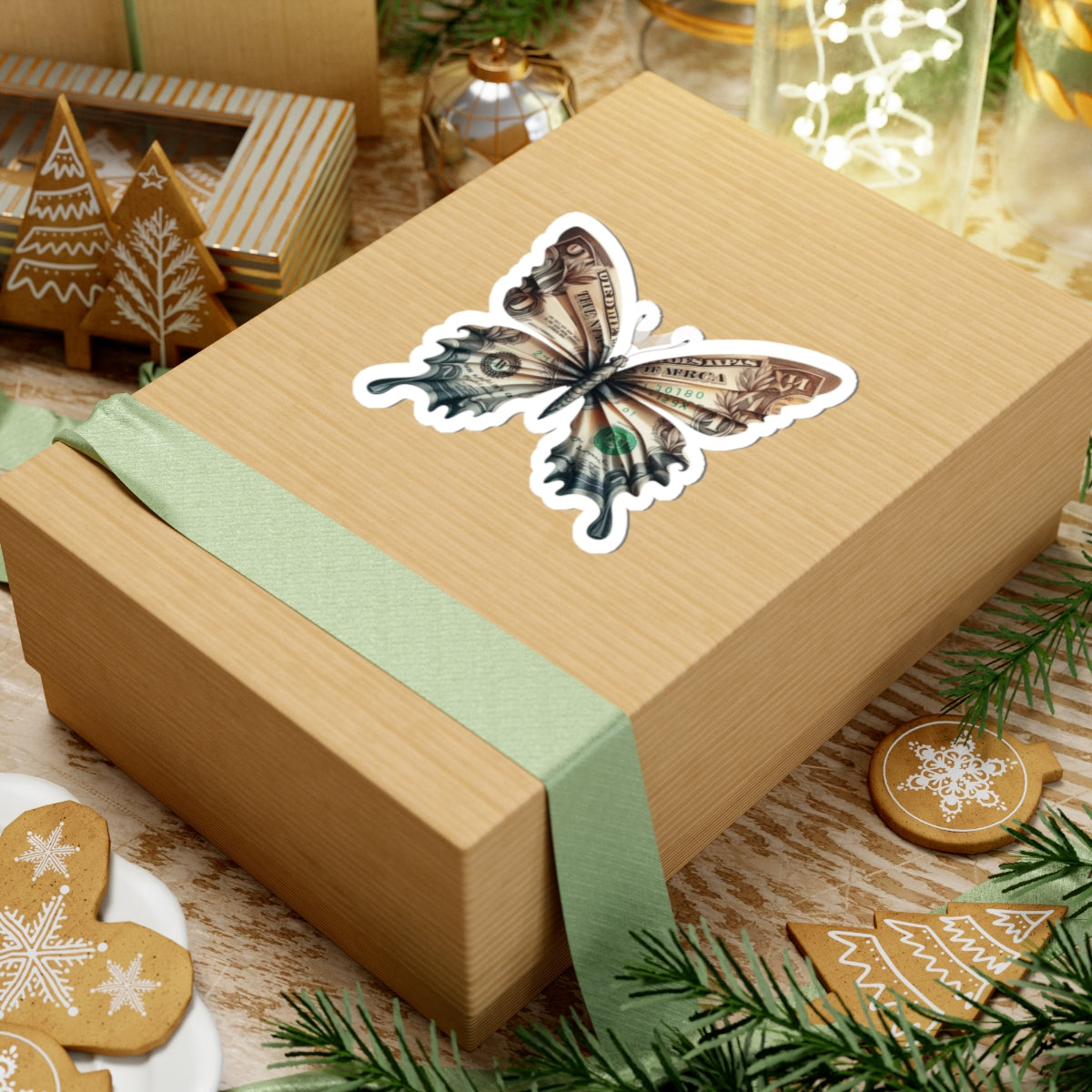 Money Butterfly Sticker — Cash Wings Kiss-Cut Vinyl Decal
