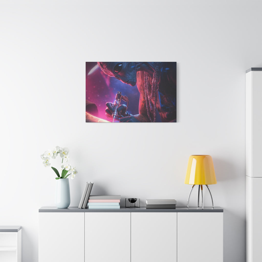 Alien Artist Canvas Print — Neon Sci‑Fi Wall Art