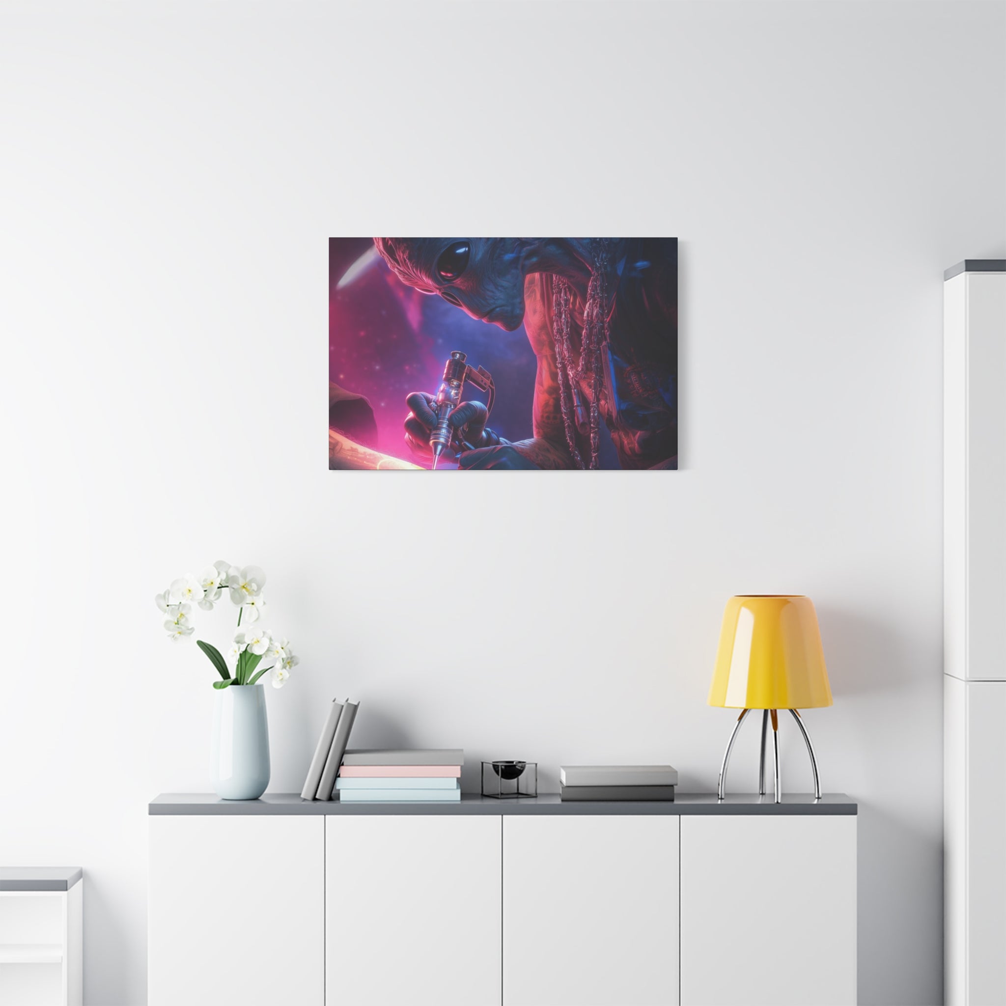 Alien Artist Canvas Print — Neon Sci‑Fi Wall Art