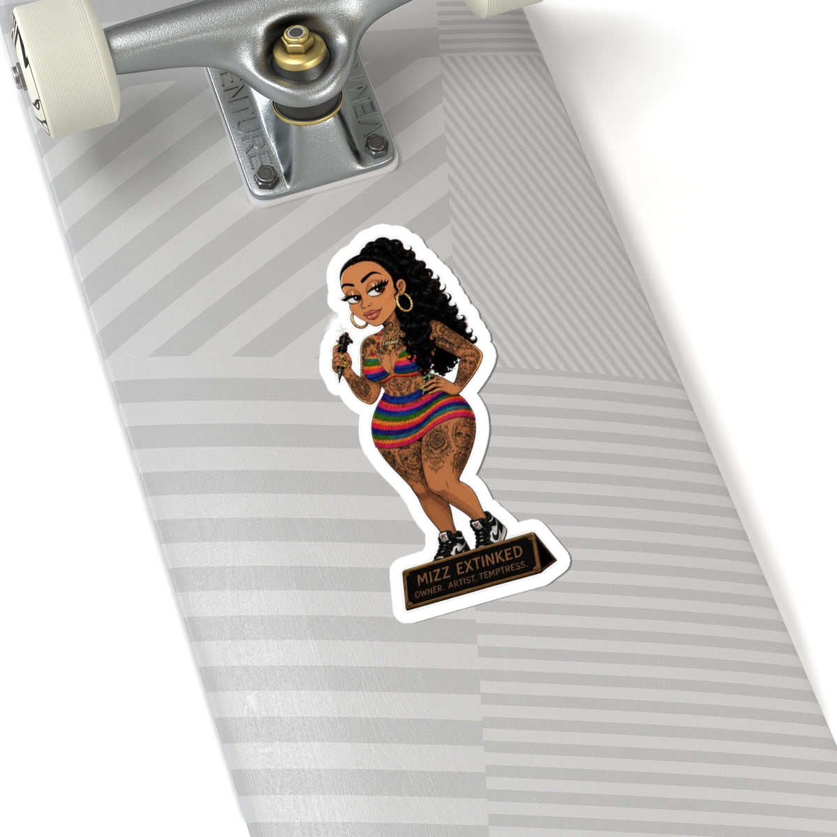 Mizz Extinked Kiss-Cut Sticker — Curvy Tattooed Woman 'Mizz Extinked' Decorative Vinyl Decal
