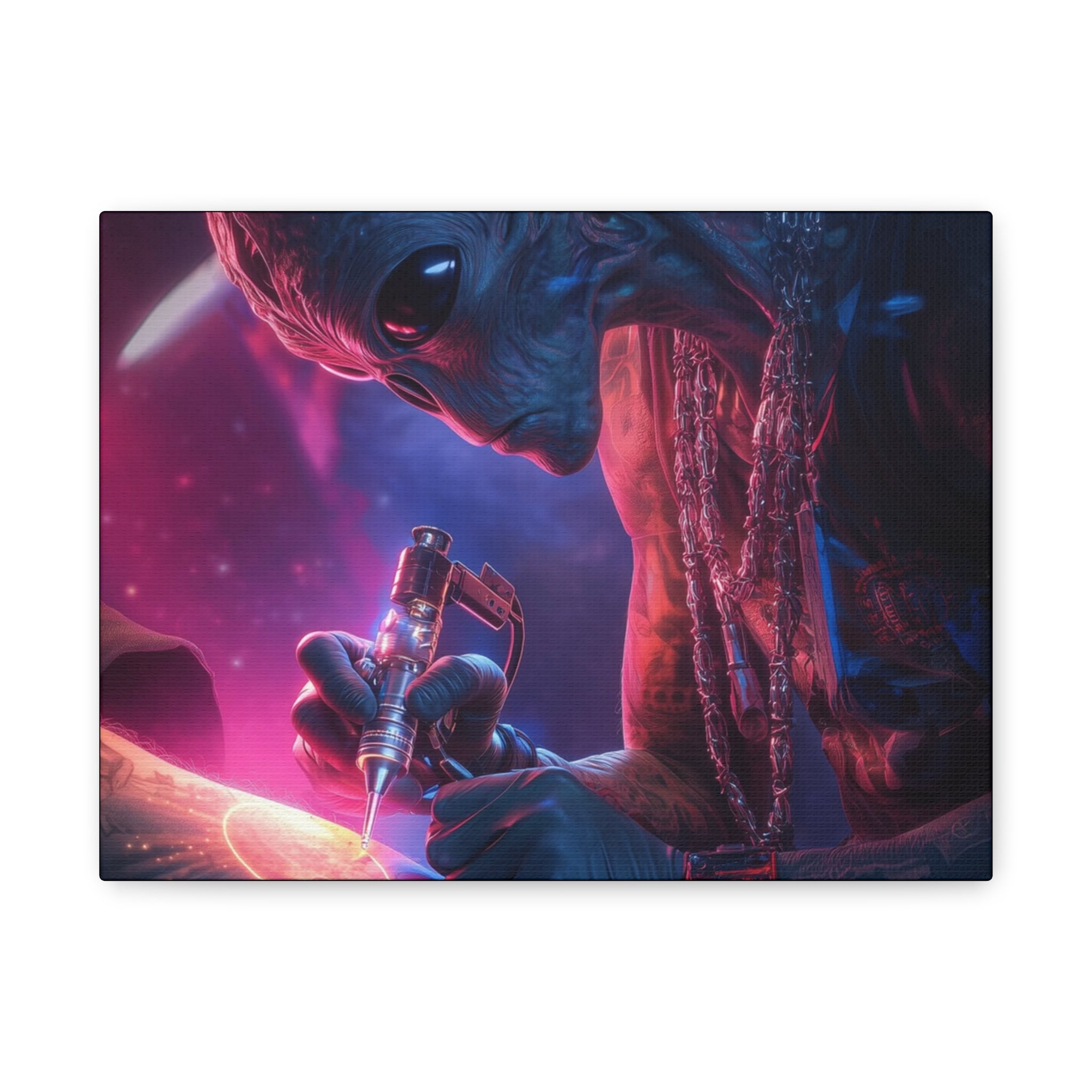 Alien Artist Canvas Print — Neon Sci‑Fi Wall Art