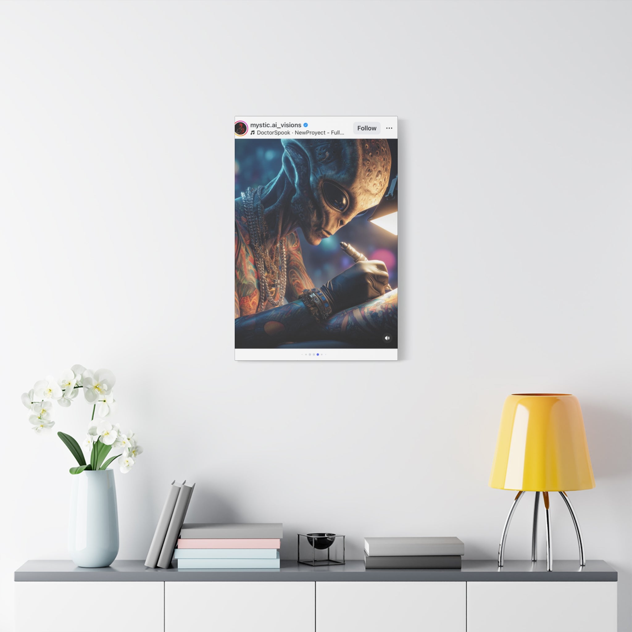 Alien Tattoo Artist Canvas Print — Matte Stretched Wall Art