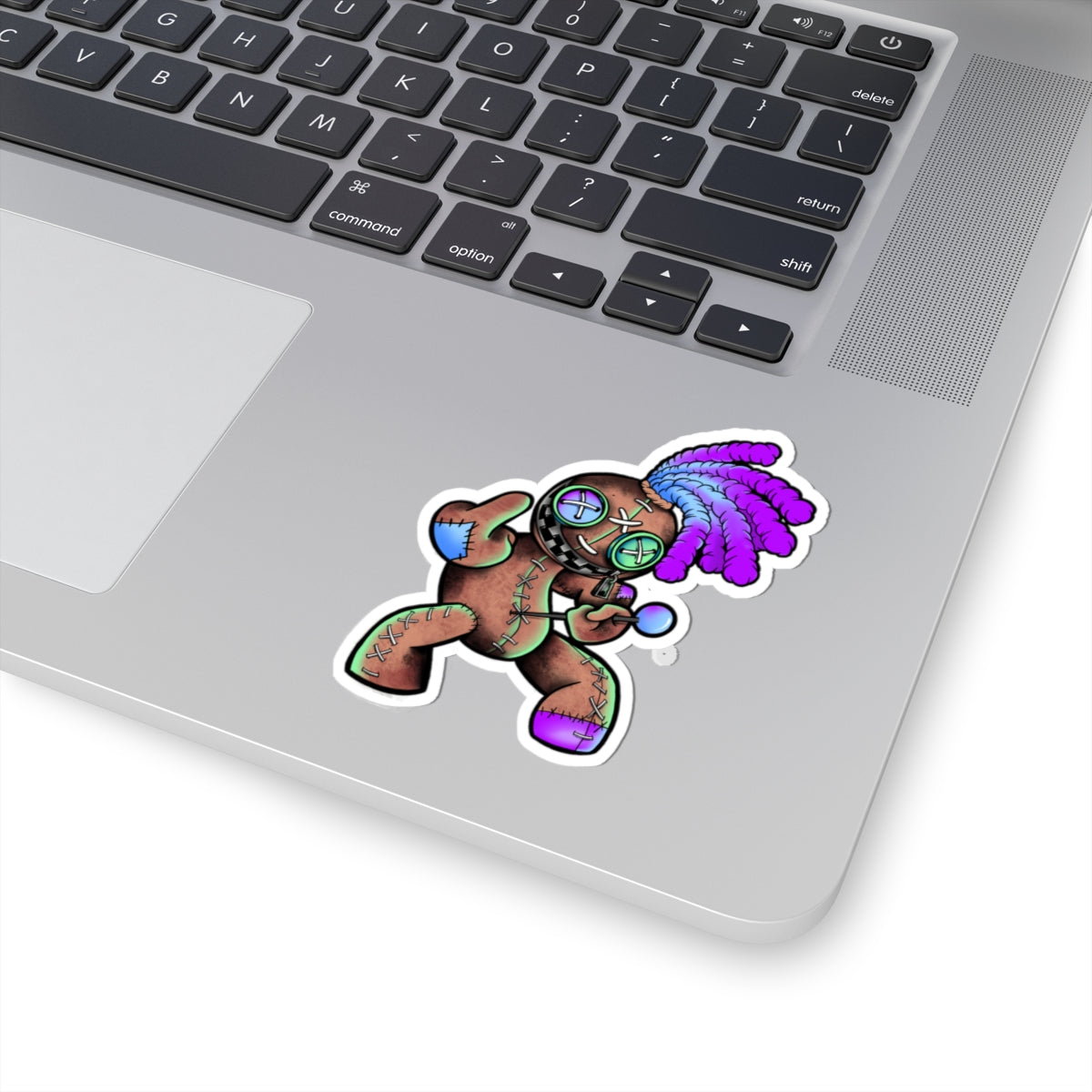 Voodoo Doll Sticker — Colorful Tribal Patch Kiss-Cut Laptop Decal