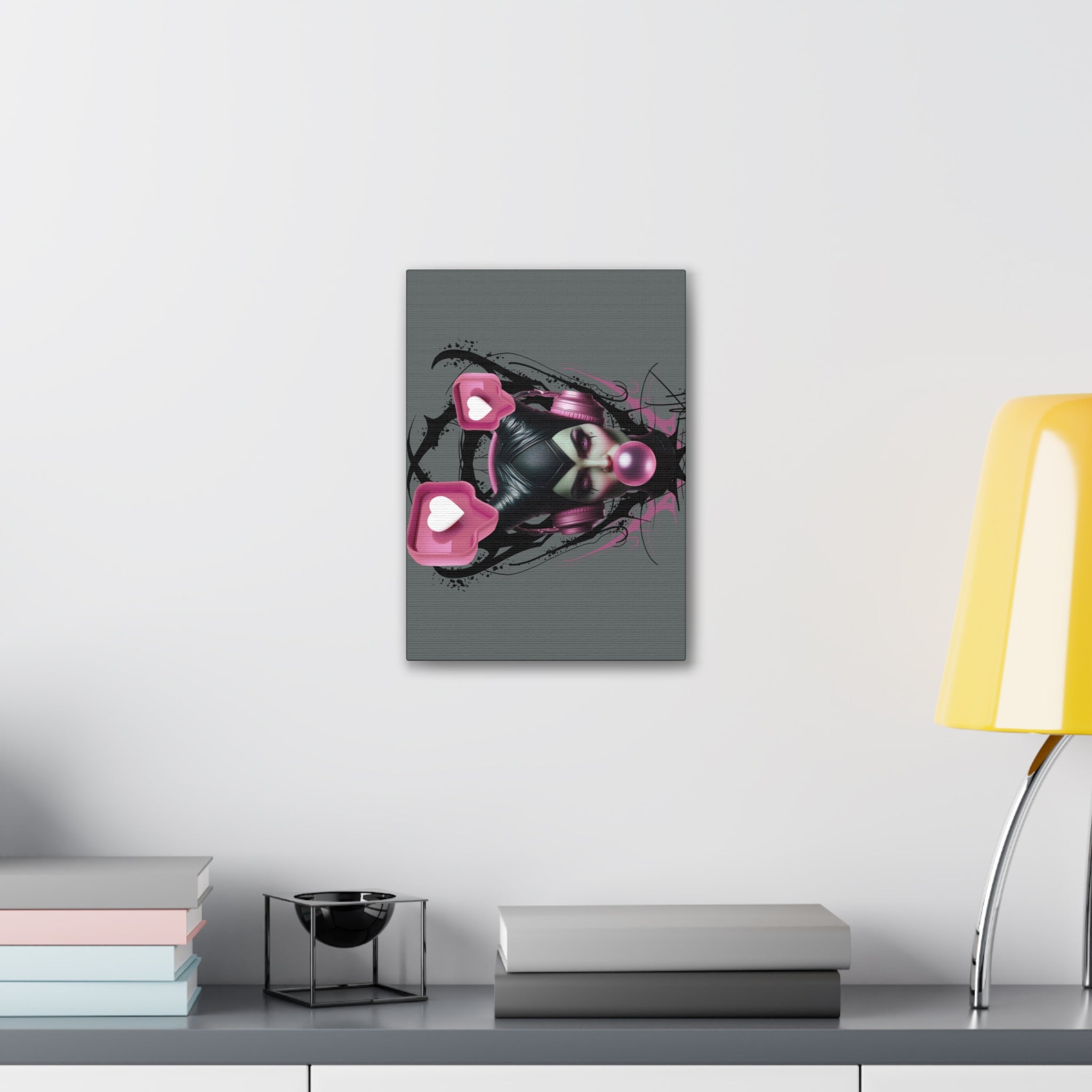 Gothic Pop Art Canvas Print — Pink Headphones & Bubblegum Femme