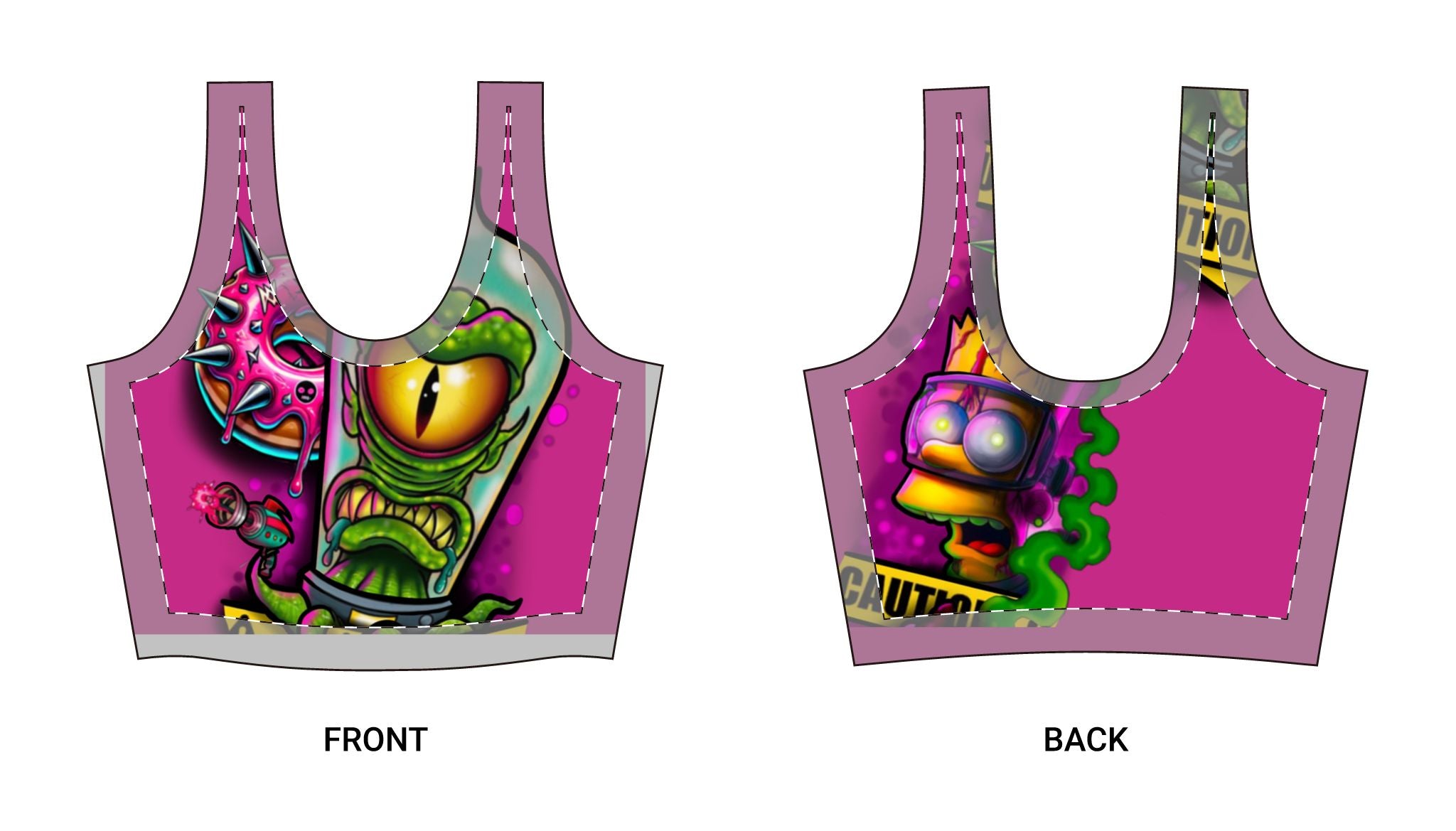 Pink SIMPSONS Alien Monster Sports Bra — Cute Cartoon Creature Activewear