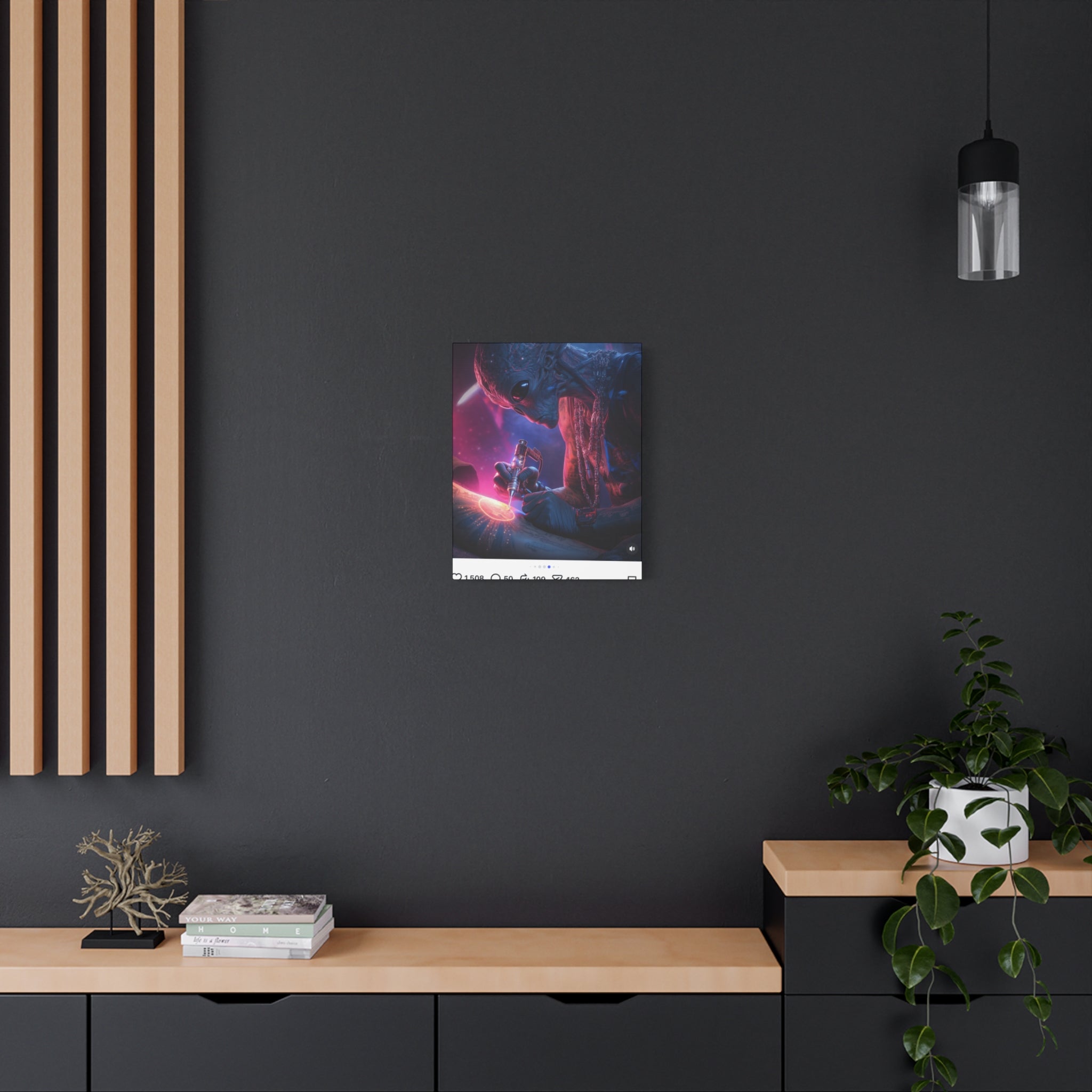 Alien Artist Canvas Print — Neon Sci‑Fi Wall Art