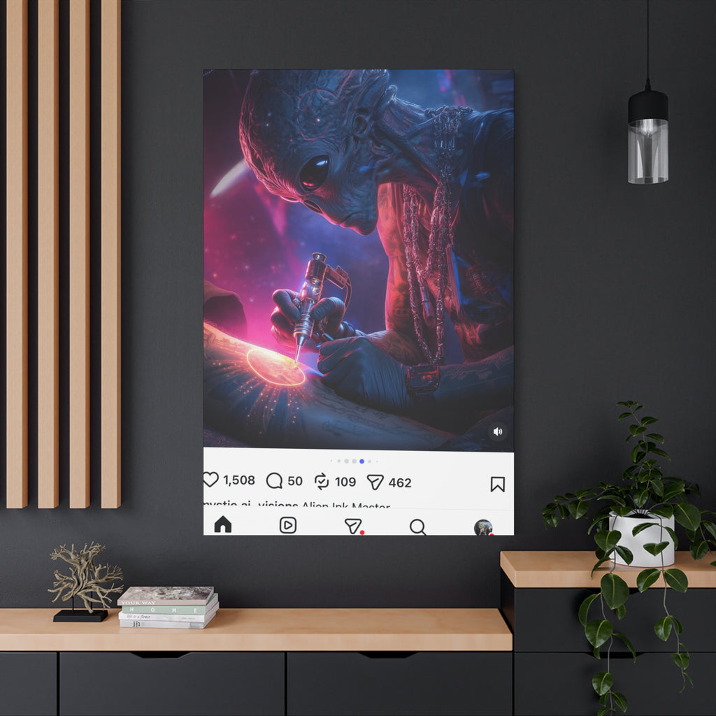 Alien Artist Canvas Print — Neon Sci‑Fi Wall Art