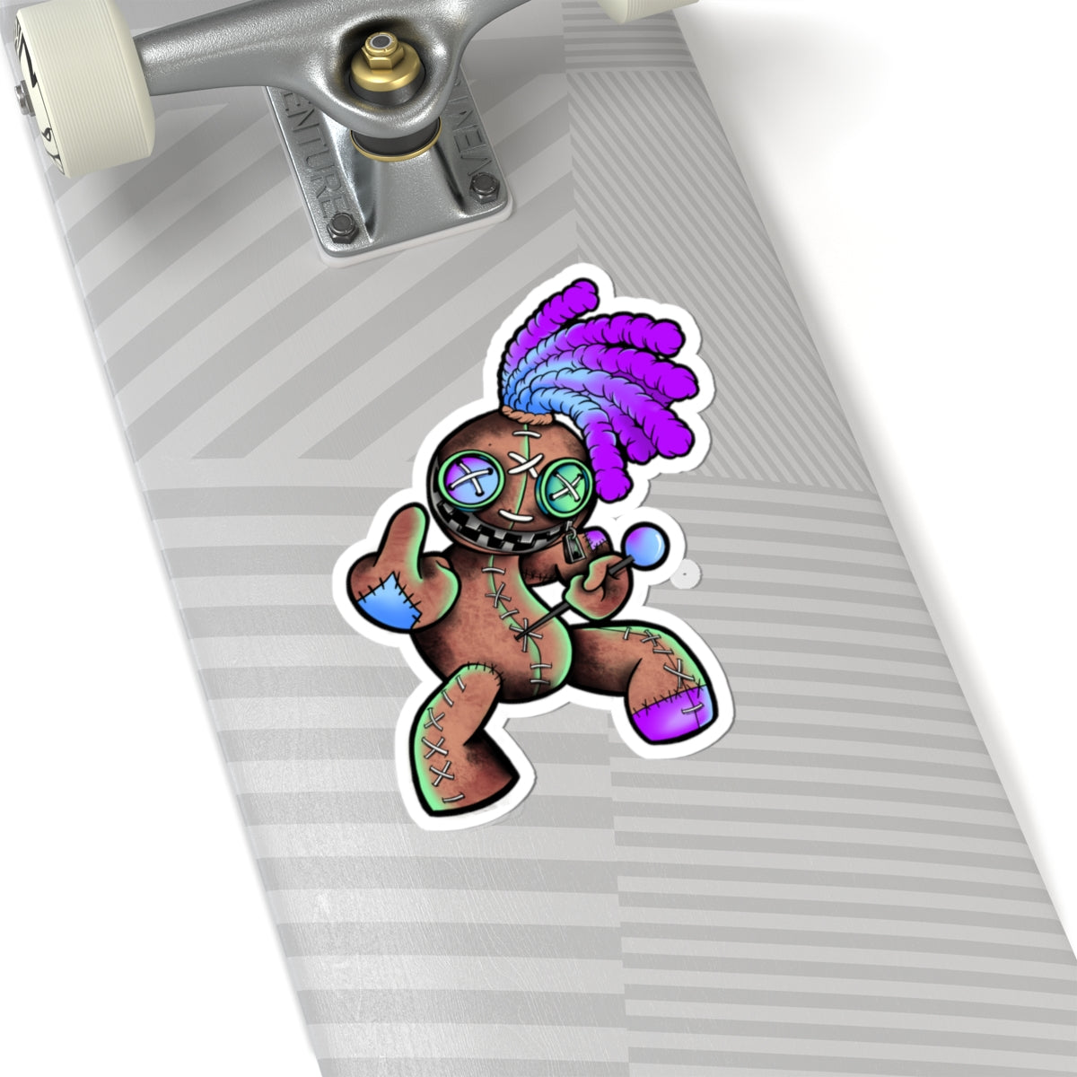 Voodoo Doll Sticker — Colorful Tribal Patch Kiss-Cut Laptop Decal