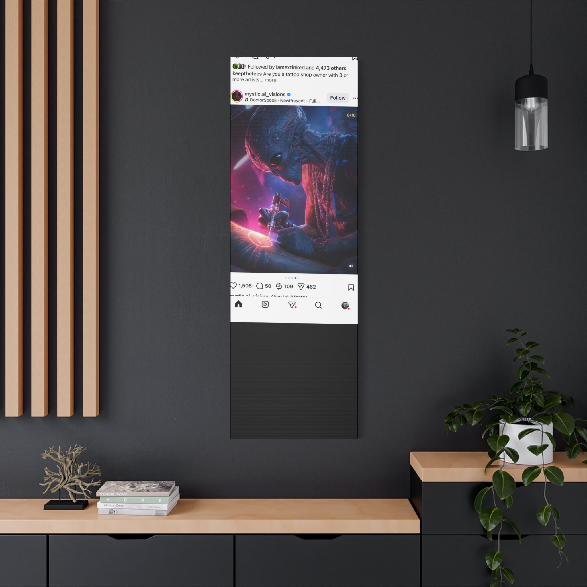 Alien Artist Canvas Print — Neon Sci‑Fi Wall Art
