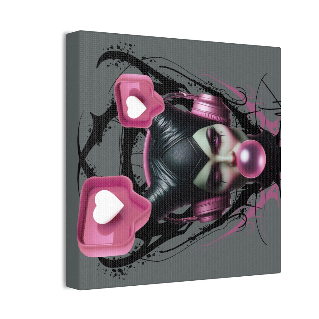 Gothic Pop Art Canvas Print — Pink Headphones & Bubblegum Femme