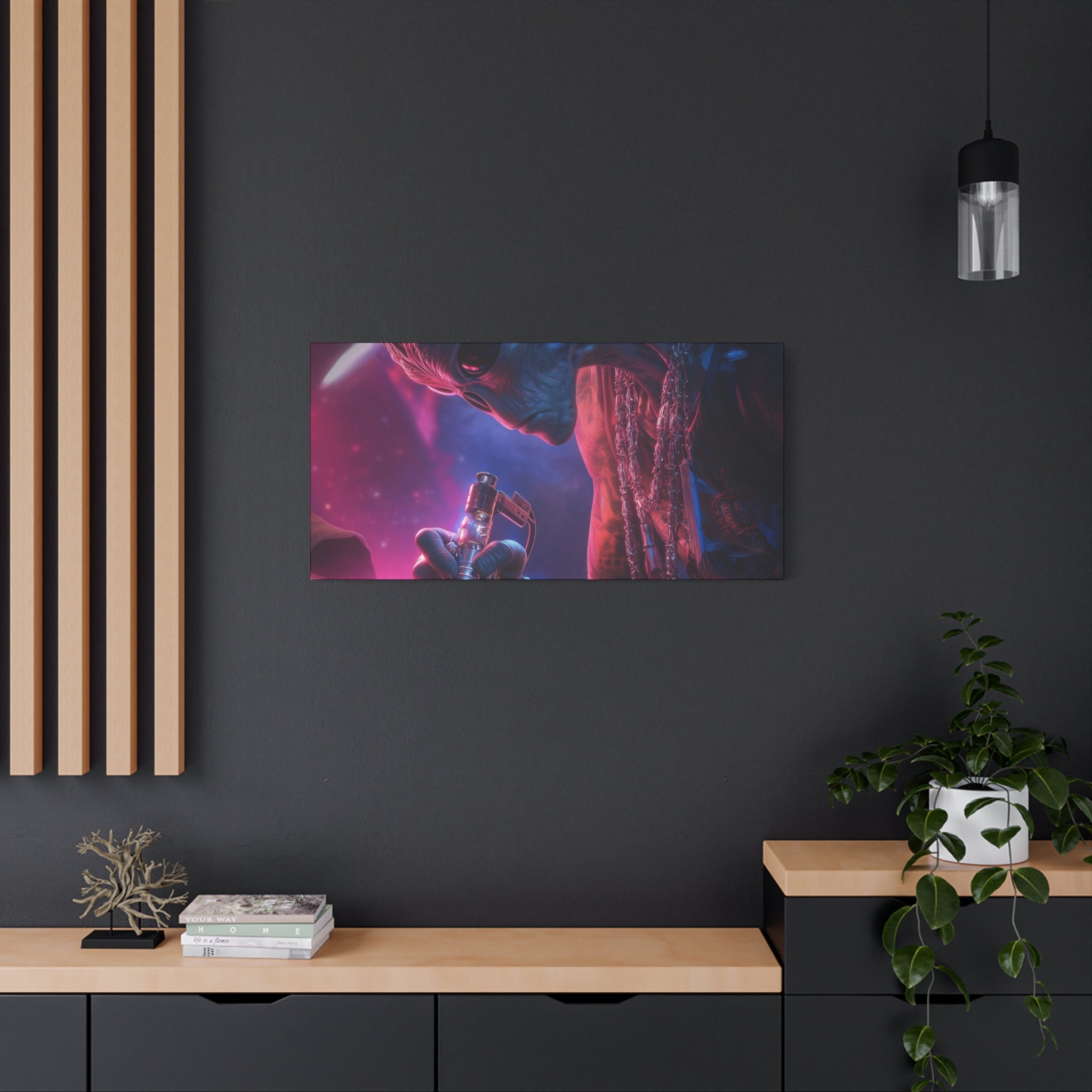 Alien Artist Canvas Print — Neon Sci‑Fi Wall Art