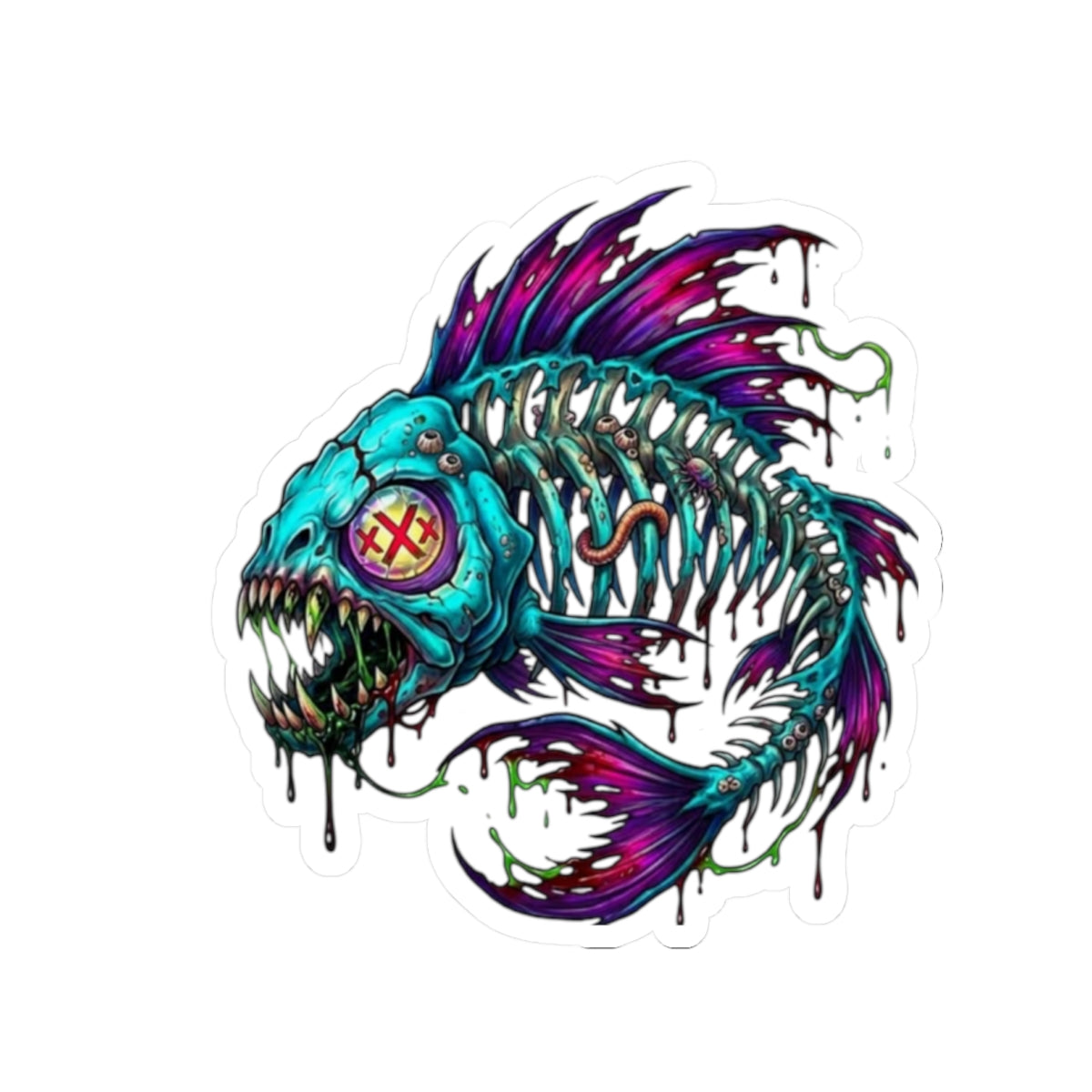 Neon Zombie Fish Sticker — Kiss-Cut Vinyl Decal for Laptops & Skateboards