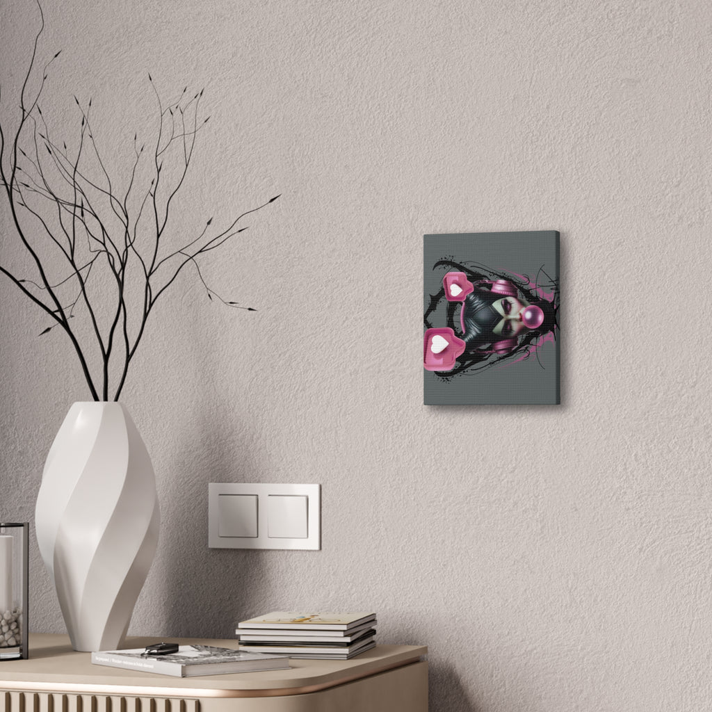 Gothic Pop Art Canvas Print — Pink Headphones & Bubblegum Femme