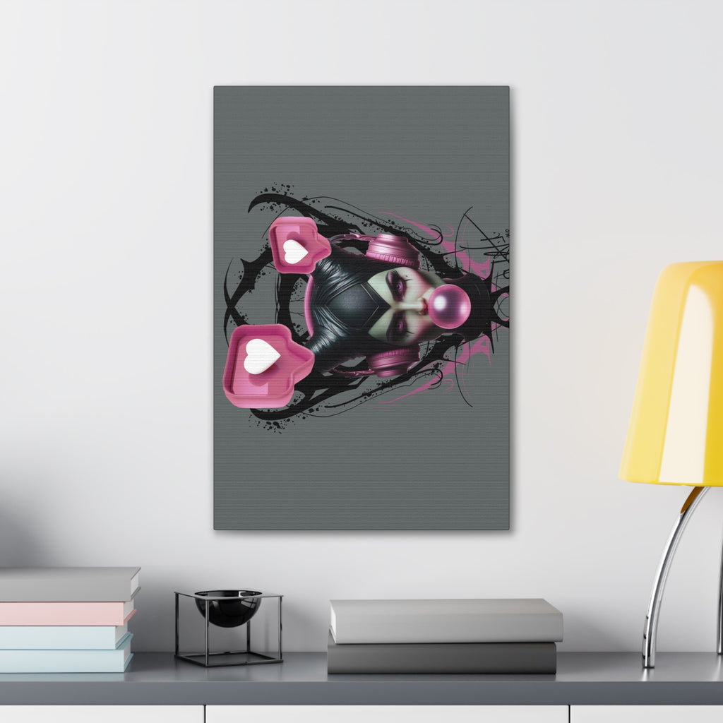 Gothic Pop Art Canvas Print — Pink Headphones & Bubblegum Femme