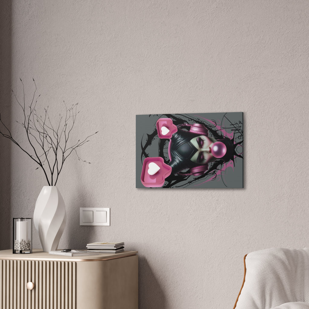 Gothic Pop Art Canvas Print — Pink Headphones & Bubblegum Femme