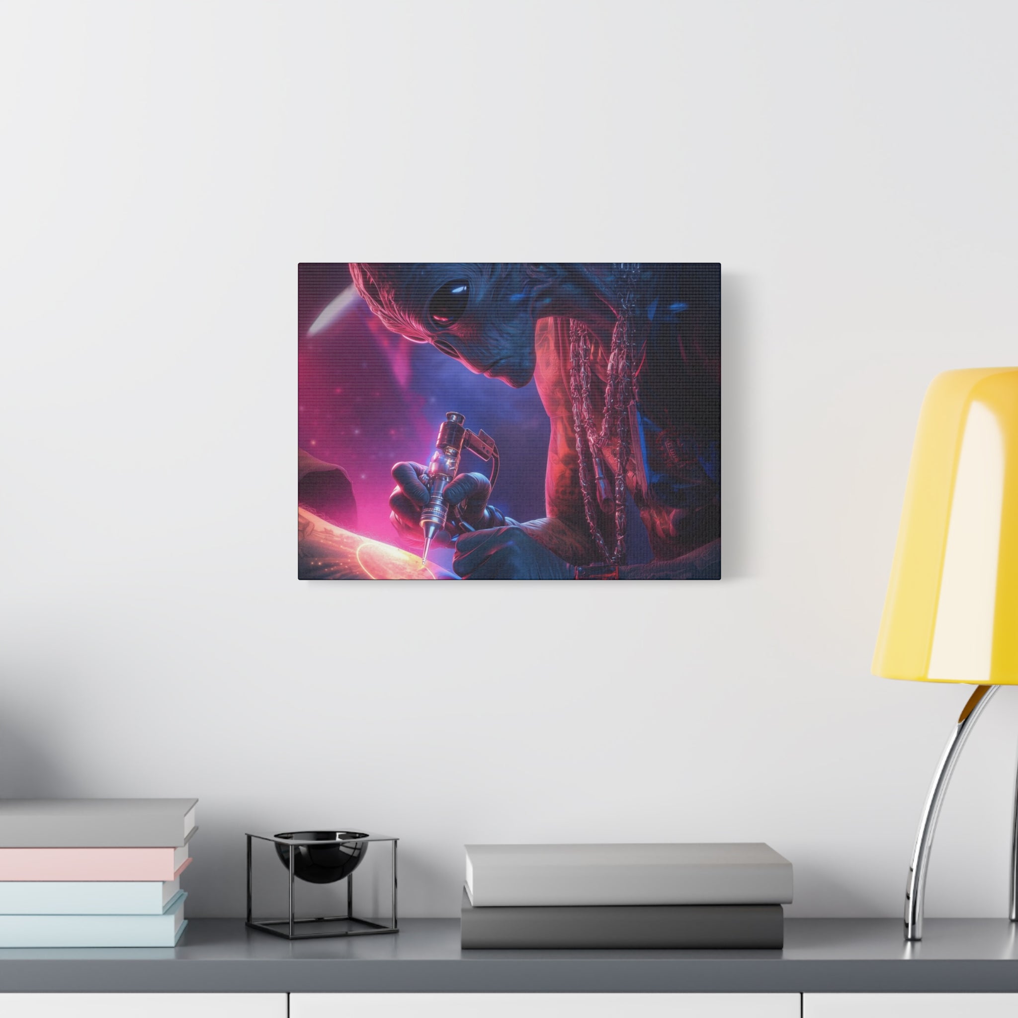 Alien Artist Canvas Print — Neon Sci‑Fi Wall Art