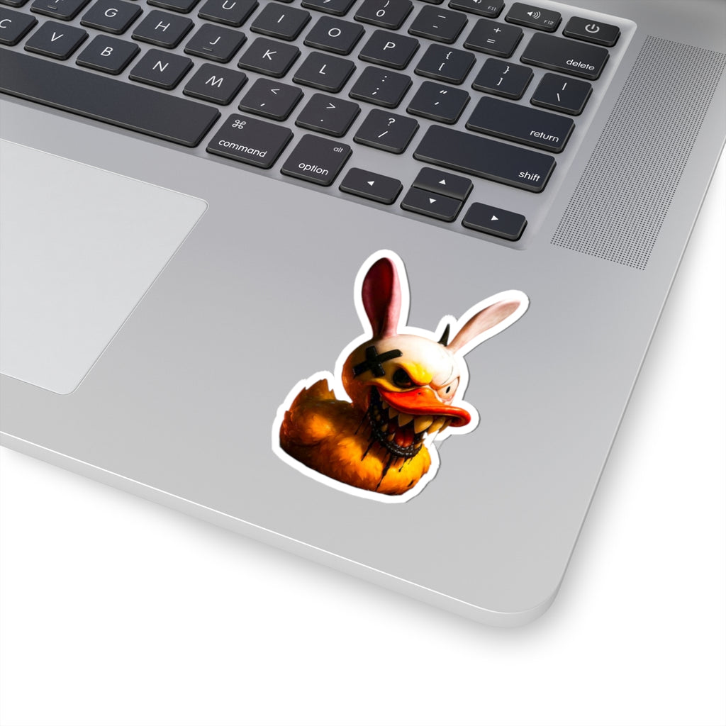 Creepy Bunny Duck Kiss-Cut Sticker — Horror Cartoon Laptop Decal
