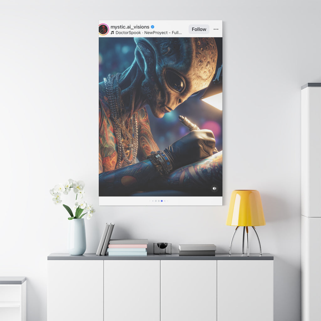 Alien Tattoo Artist Canvas Print — Matte Stretched Wall Art