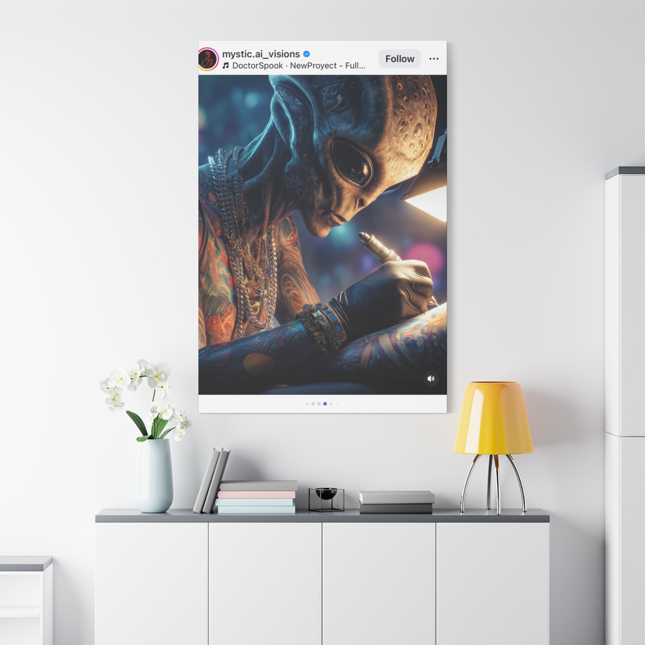 Alien Tattoo Artist Canvas Print — Matte Stretched Wall Art