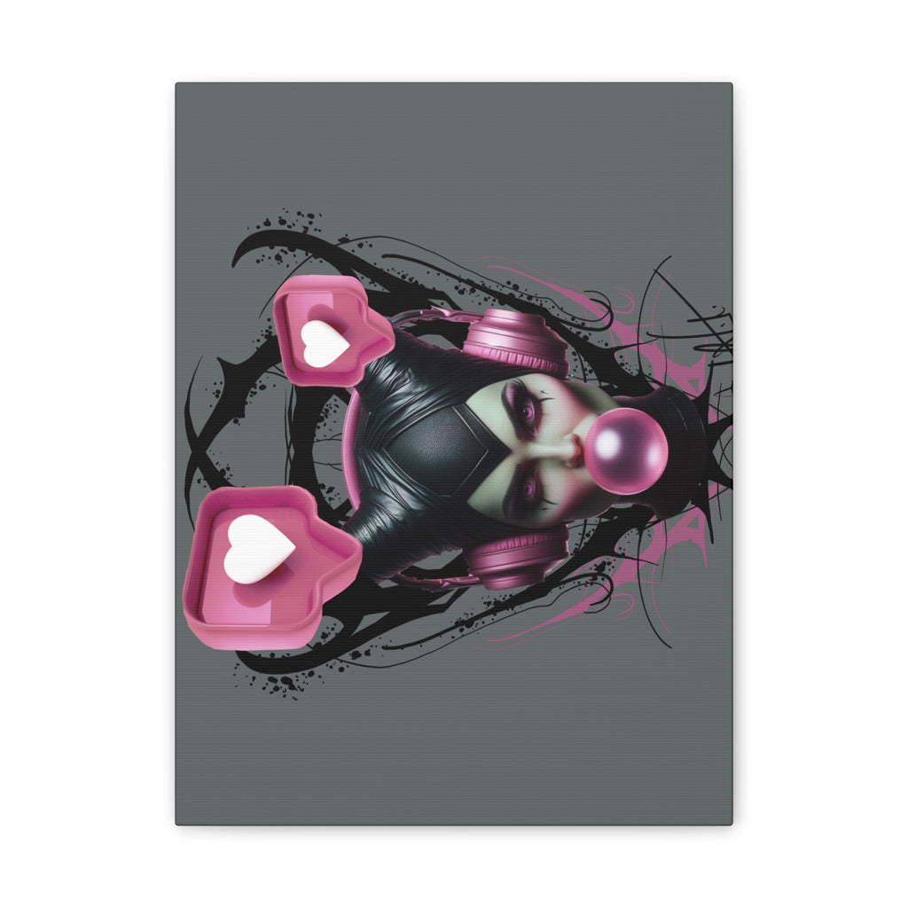Gothic Pop Art Canvas Print — Pink Headphones & Bubblegum Femme