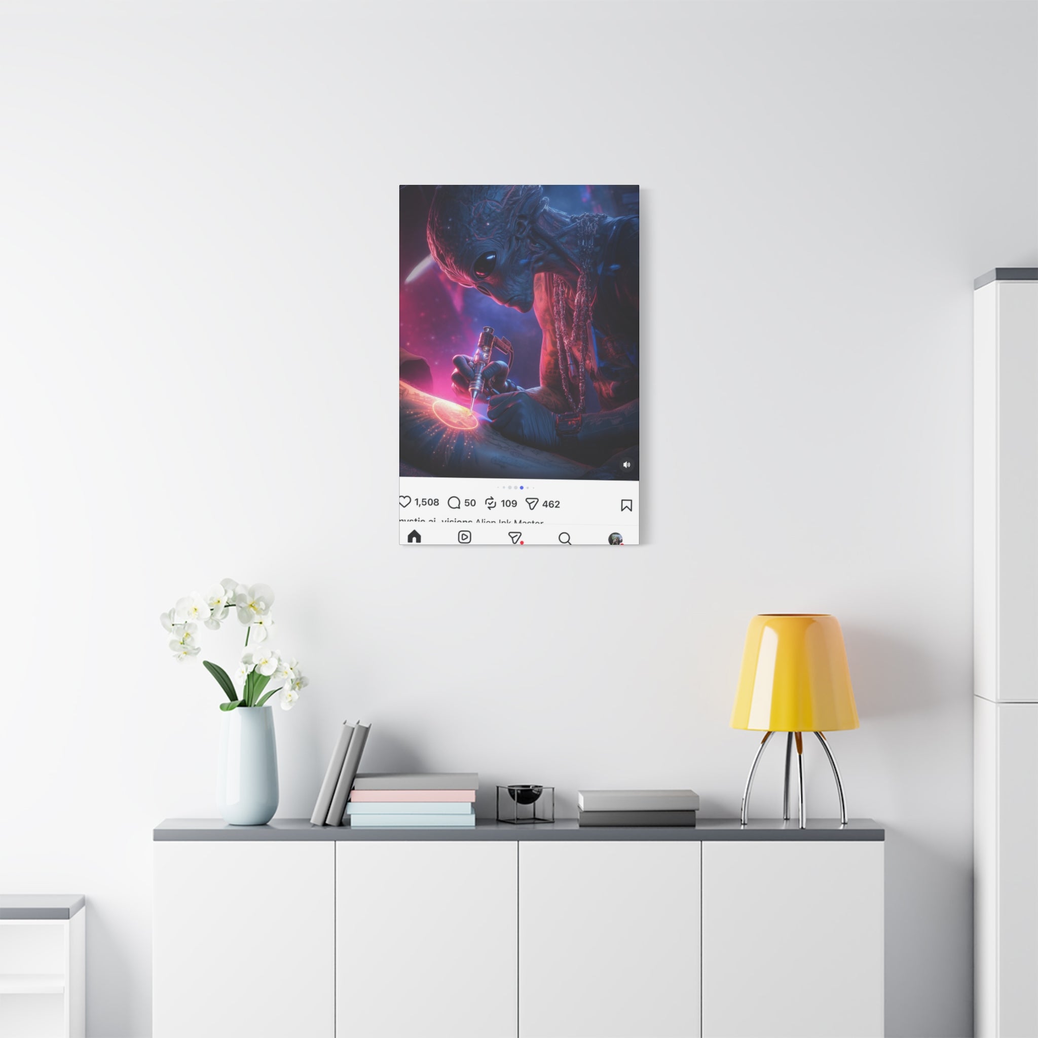 Alien Artist Canvas Print — Neon Sci‑Fi Wall Art