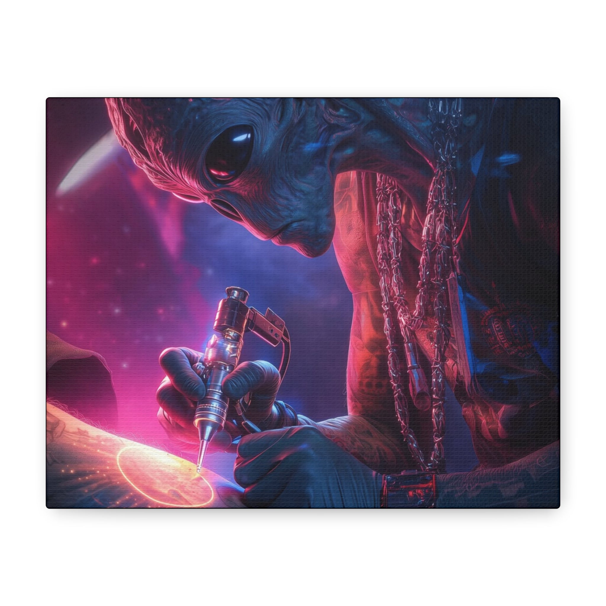 Alien Artist Canvas Print — Neon Sci‑Fi Wall Art