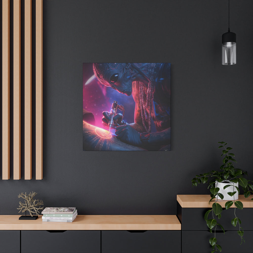 Alien Artist Canvas Print — Neon Sci‑Fi Wall Art