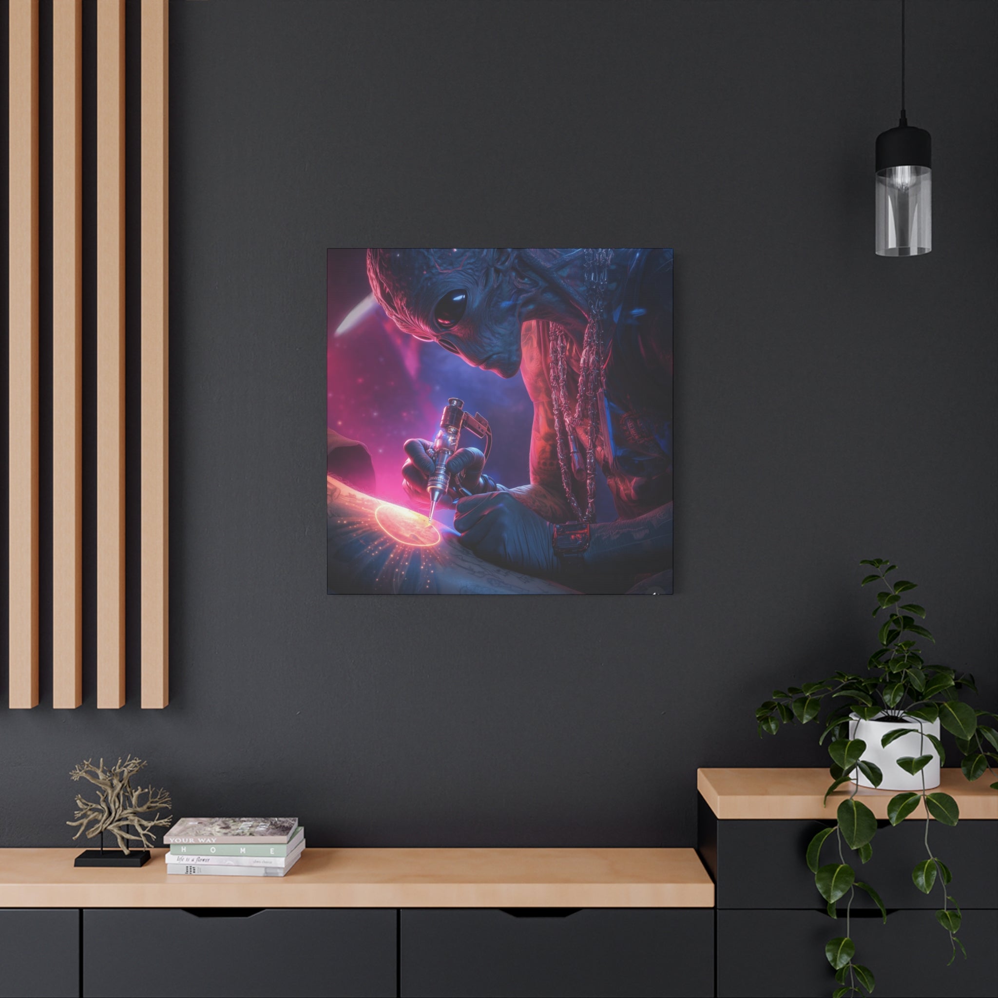 Alien Artist Canvas Print — Neon Sci‑Fi Wall Art