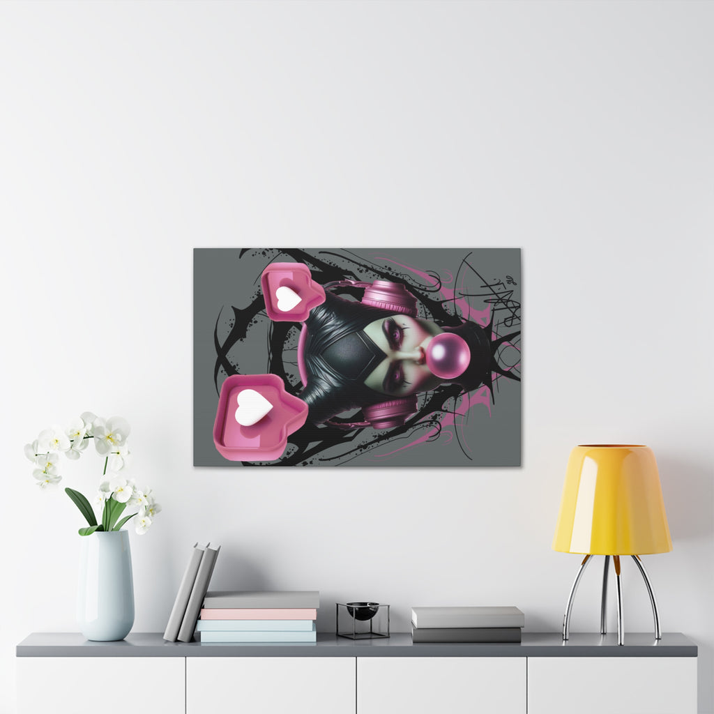 Gothic Pop Art Canvas Print — Pink Headphones & Bubblegum Femme