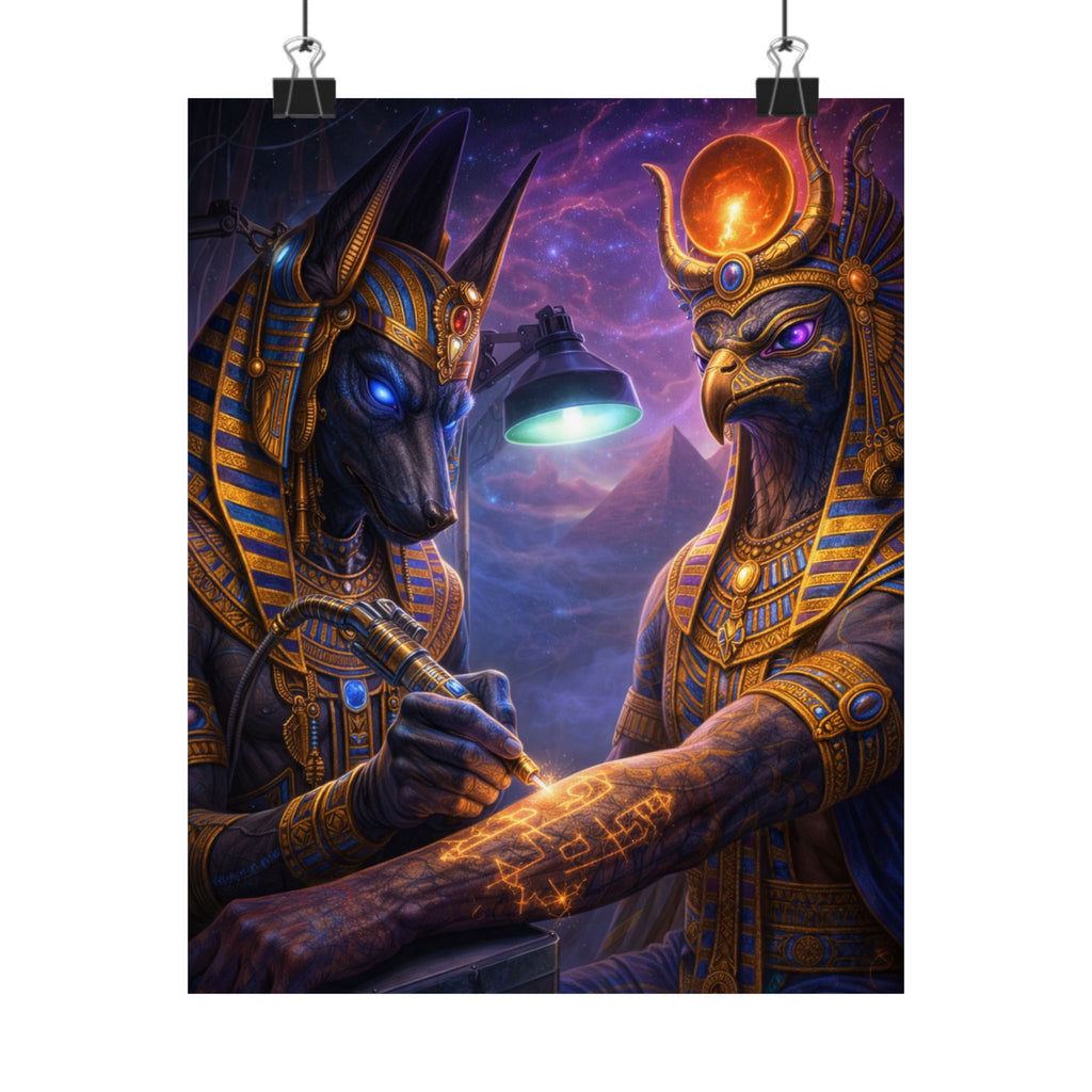 Ancient Egyptian Gods Art Poster — Anubis & Horus Matte Vertical Print
