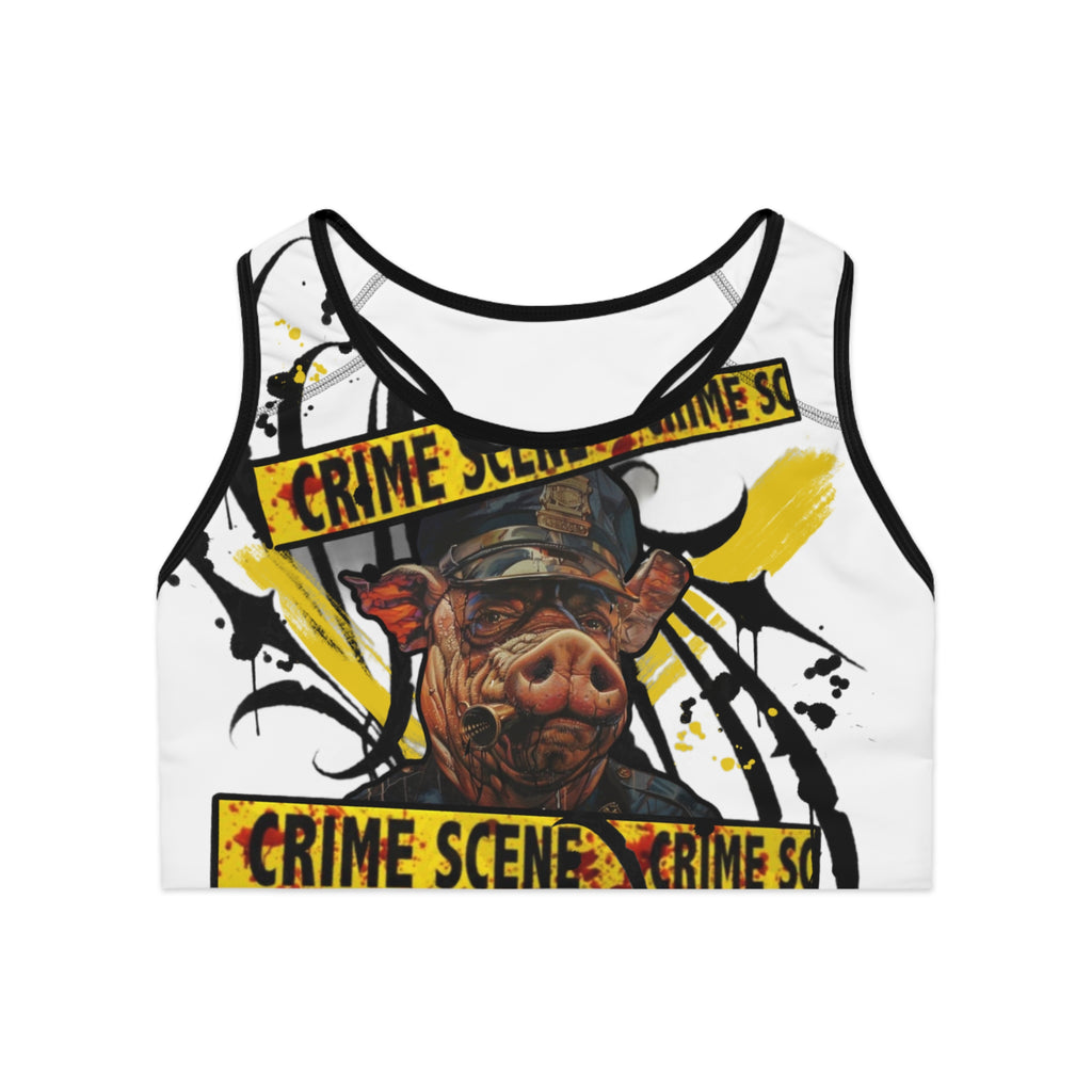 Crime Scene Pig Sports Bra WHITE — Edgy Graphic Activewear