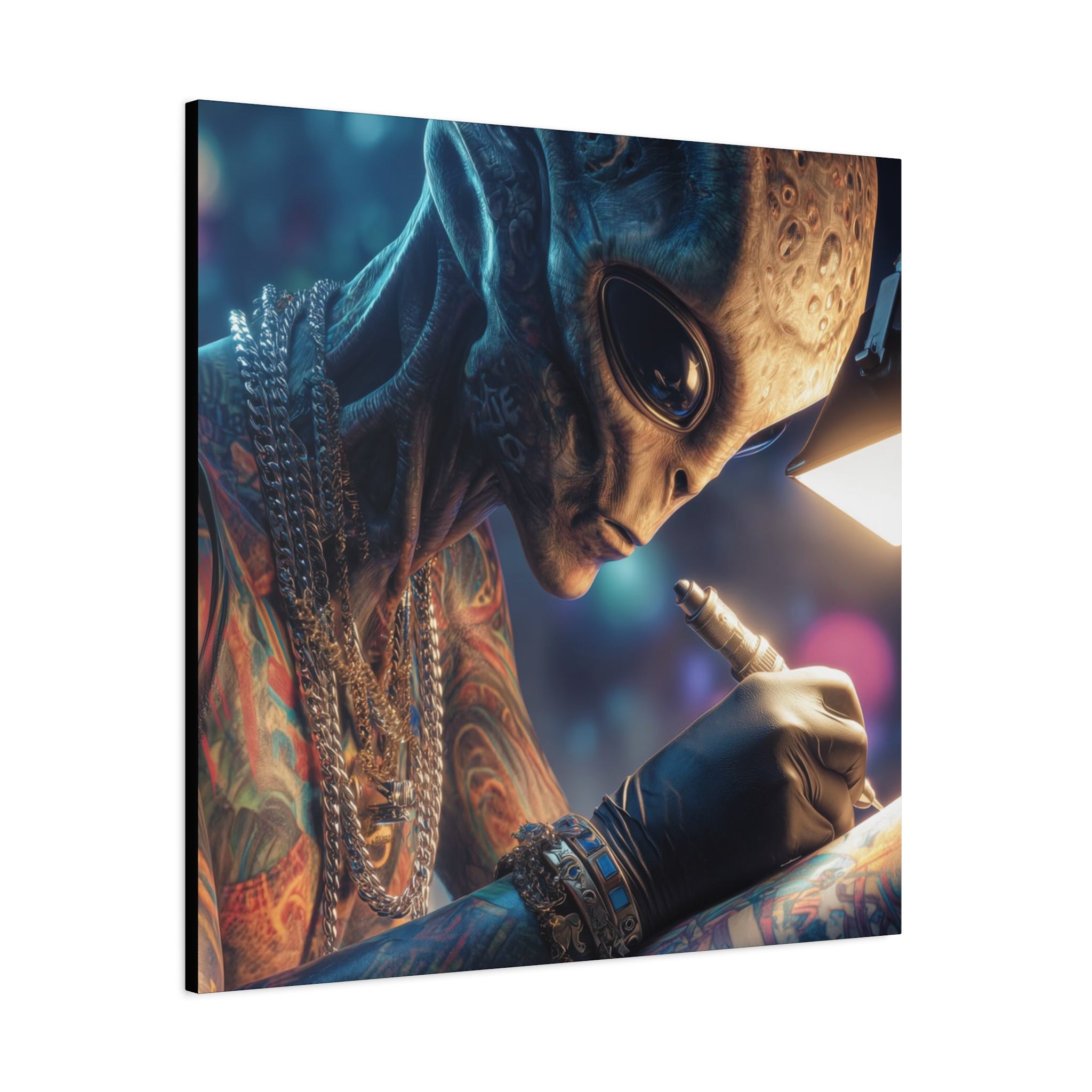 Alien Tattoo Artist Canvas Print — Matte Stretched Wall Art