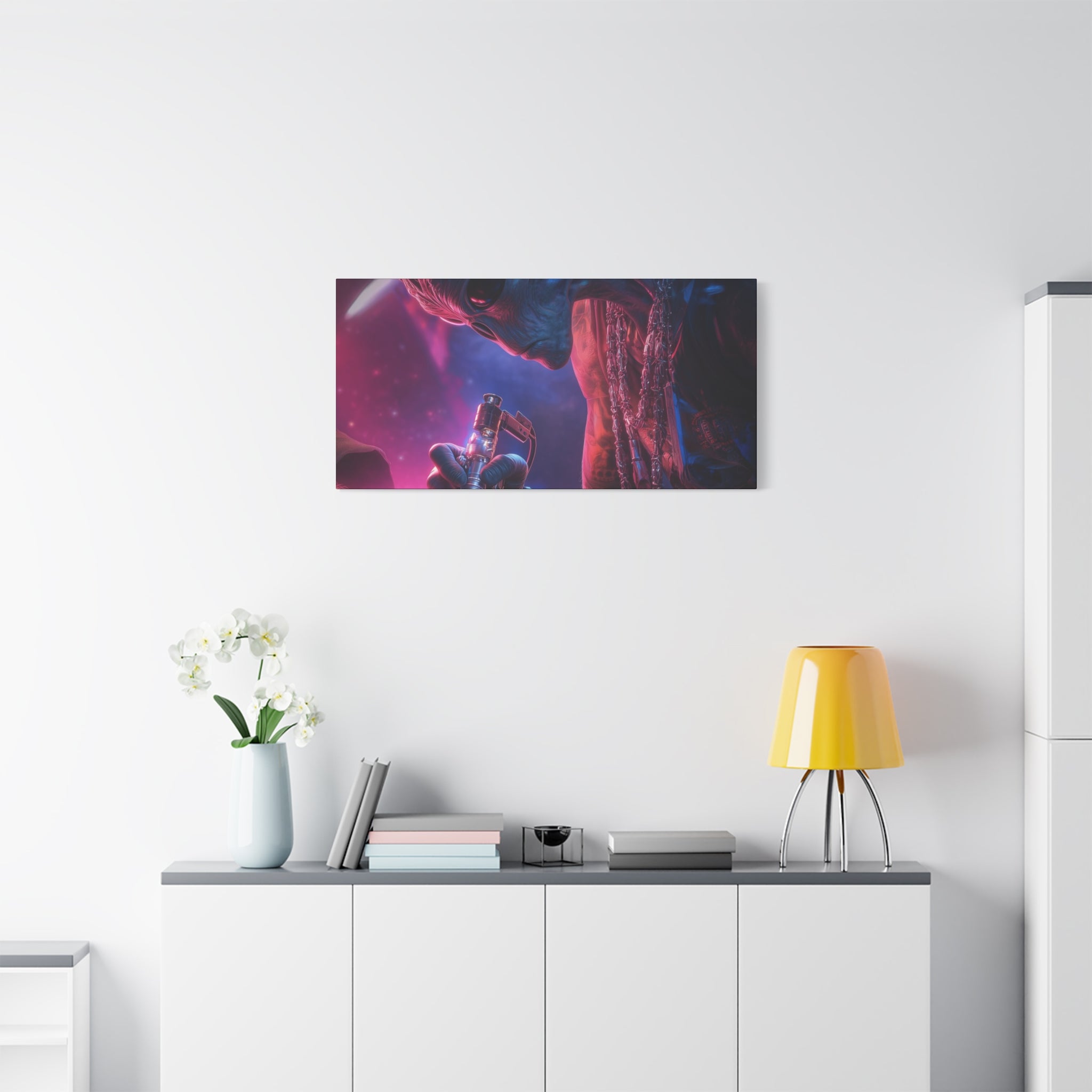 Alien Artist Canvas Print — Neon Sci‑Fi Wall Art