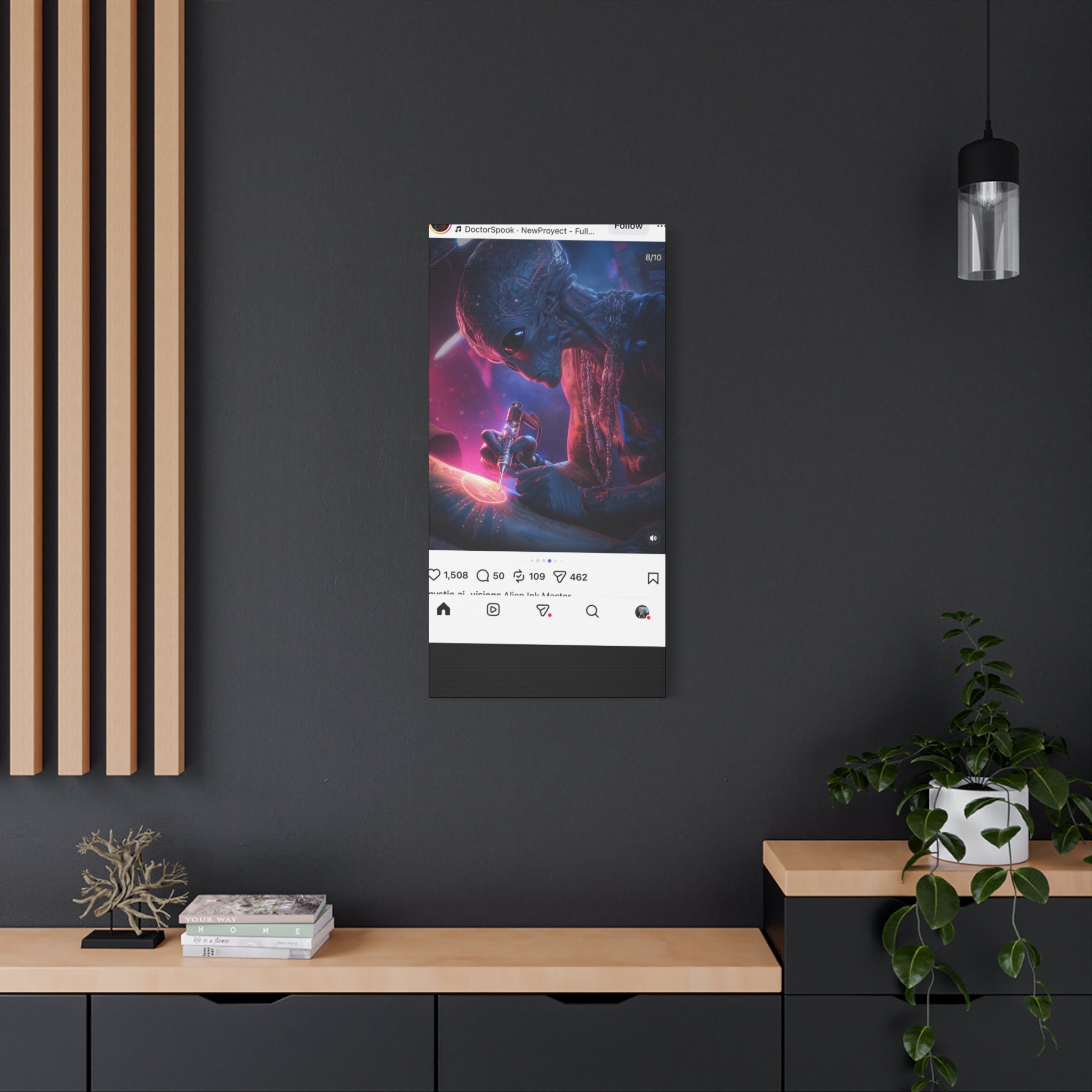 Alien Artist Canvas Print — Neon Sci‑Fi Wall Art