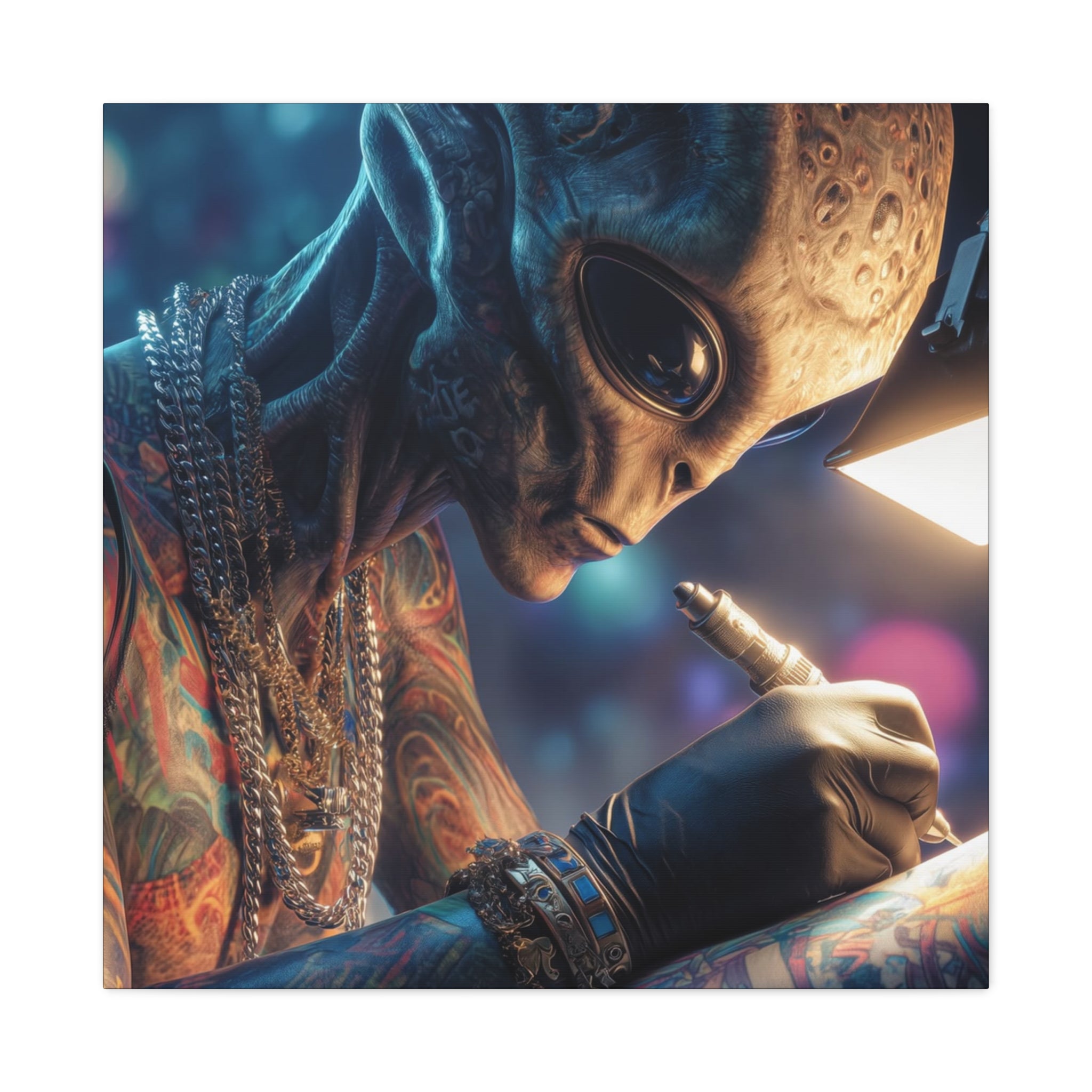 Alien Tattoo Artist Canvas Print — Matte Stretched Wall Art