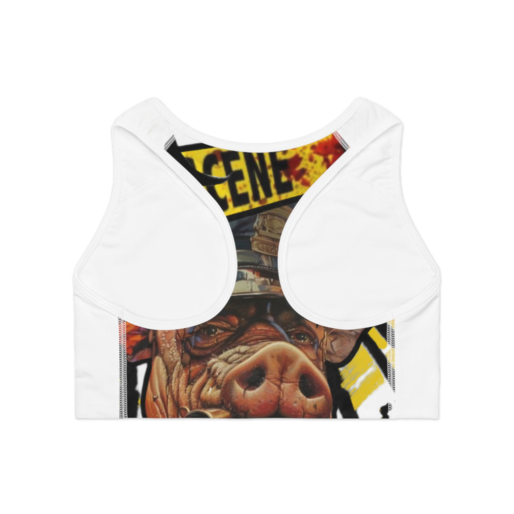 Crime Scene Pig Sports Bra WHITE — Edgy Graphic Activewear